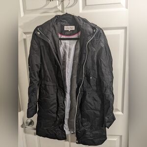 Calvin Klein Jacket Womens size Small Black Rain Coat Removable Hood Satin Lined
